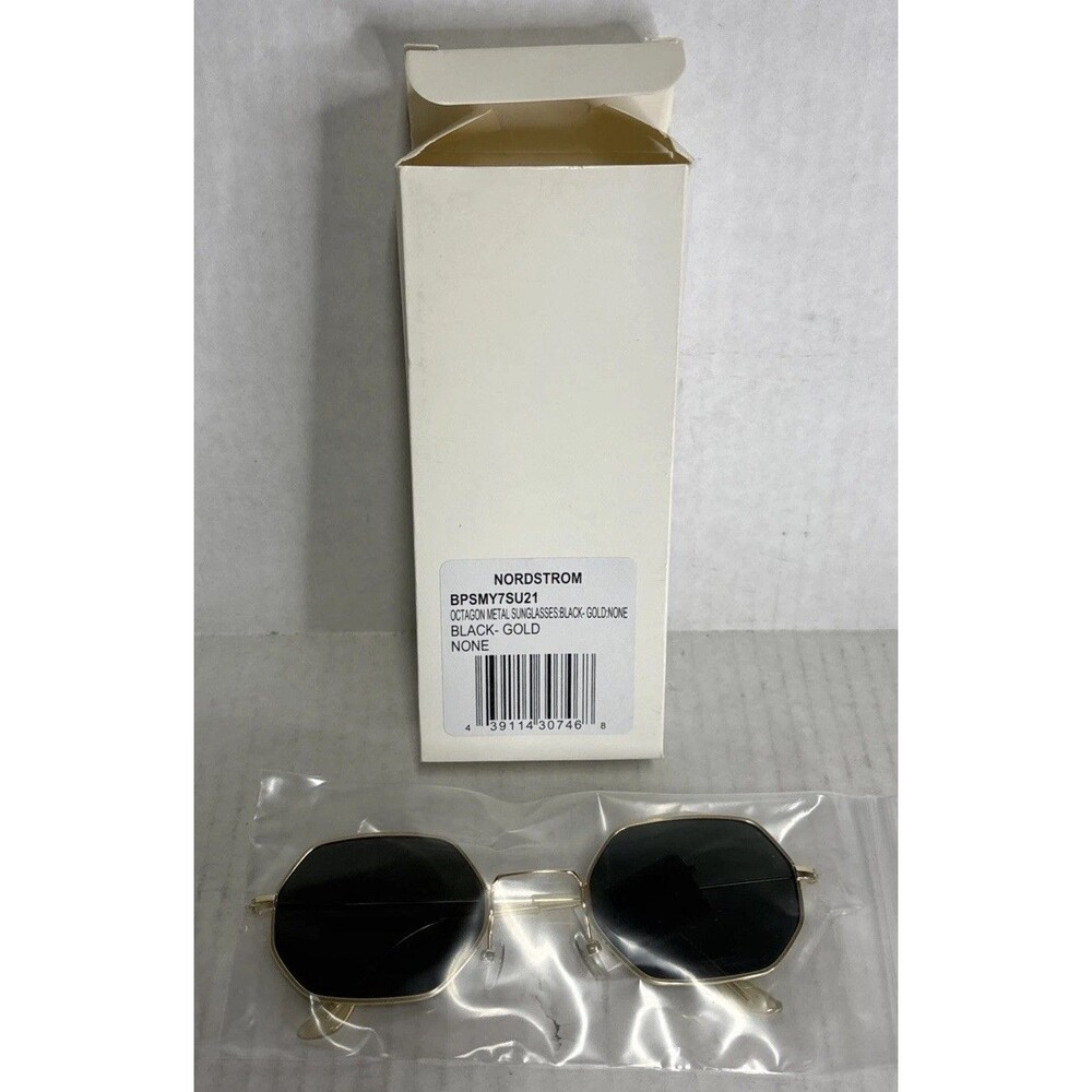 Nordstrom Rack Black /Gold Octagon Metal Sunglasses New
